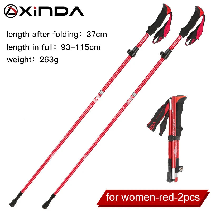XINDA XD-PJ13 Folding Trekking Poles &ndash; Ultralight Quick Lock Short-Red-2pcs