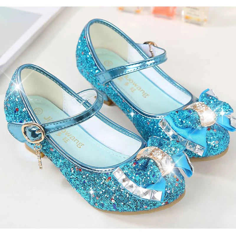 Princess Glitter High Heel Leather Shoes for Girls
