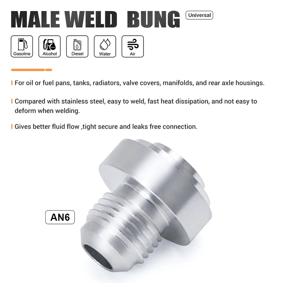Fiting de sudură masculin drept AN6 din aluminiu PQY, adaptor pentru furtun de nitros