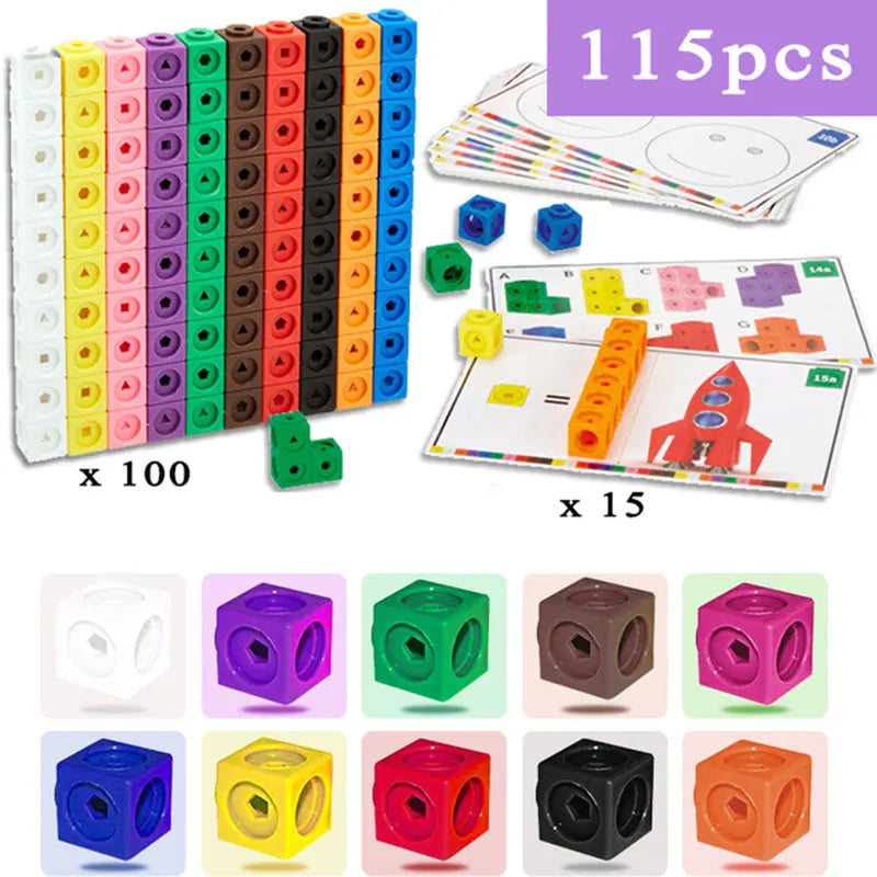Montessori Rainbow Link Cubes - Educational Counting Blocks BZS00001C