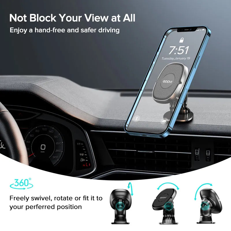 🟠 QOOVI Magnetic Car Phone Holder Stand 360 Degree Mobile Cell Air Vent Magnet Mount GPS Support For iPhone Xiaomi Samsung Huawei