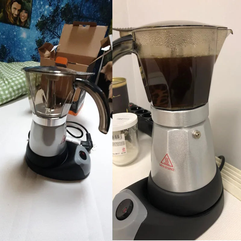 Electric Italian Coffee Maker - 3 to 6 Cup Percolator - Aluminium
