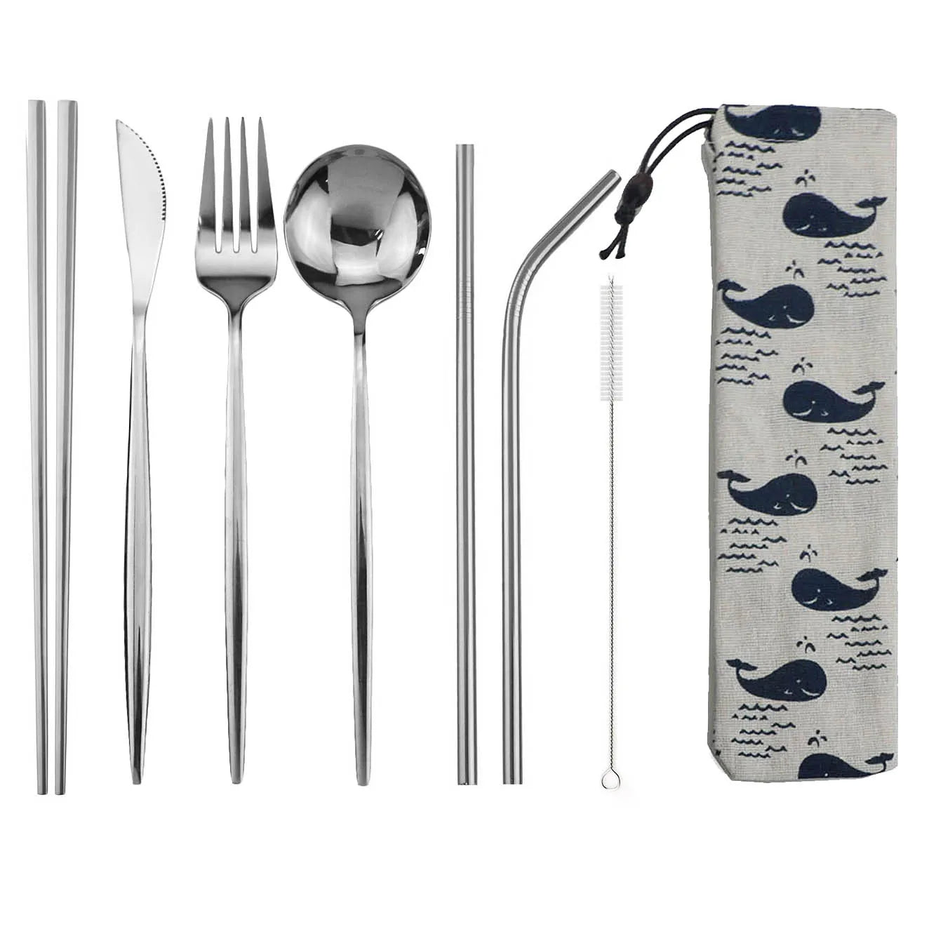 KNGZI 8pcs Travel Cutlery Set &ndash; Eco-Friendly Stainless Steel Silverware 8pcs Silver