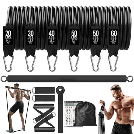 Workout Bar Fitness Resistance Bands Set &ndash; Versatile At Home