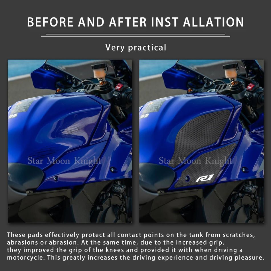 Yamaha YZF R1 Tank Pad Kit, Fyra Delar Halkfri Gummikyssskydd för Knäskydd 2020-2021