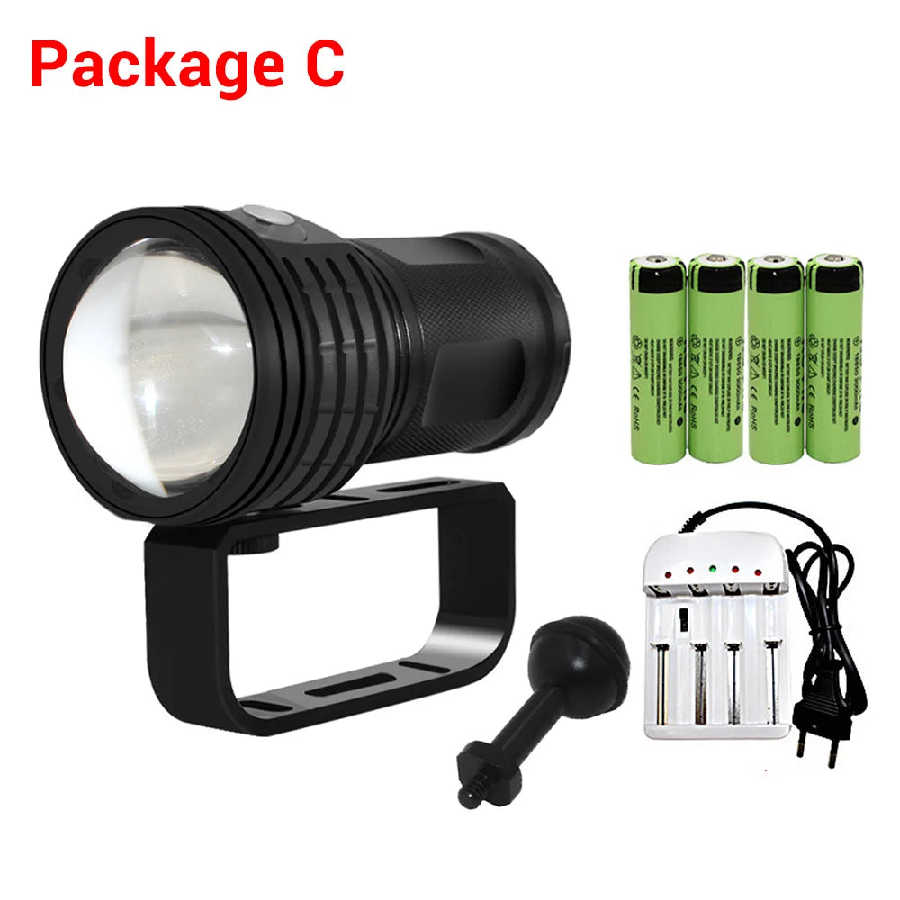 Underwater 100m LED Diving Flashlight &ndash; 10800 Lumens Package C