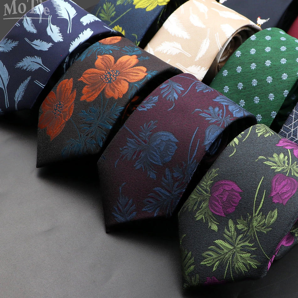 Floral Men's Tie in Red, Blue, and Green for Business or Wedding