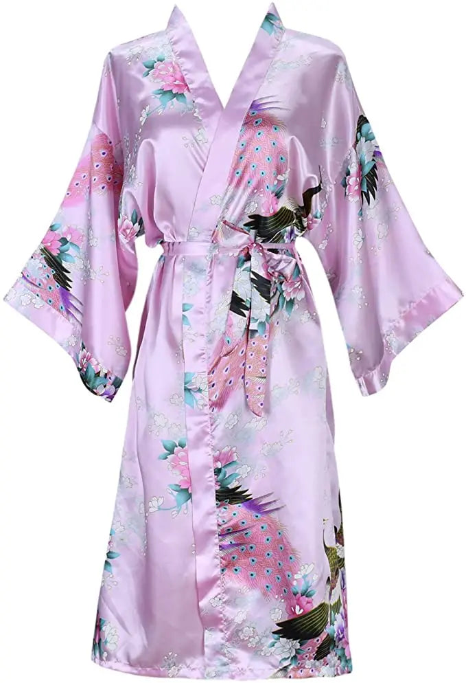 Silk Satin Wedding Bride Bridesmaid Floral Kimono Robe