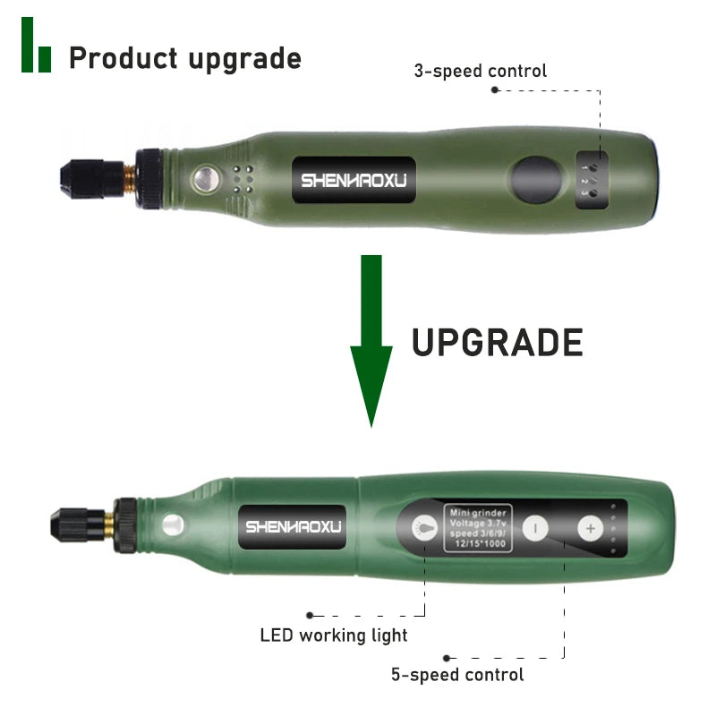 5-Speed Cordless Engraving &amp; Drilling Tool with Battery and Accessories
