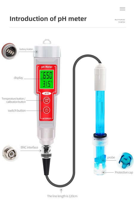 PH-618L - 2-In-1 PH Temperature Water Tester With Backlit