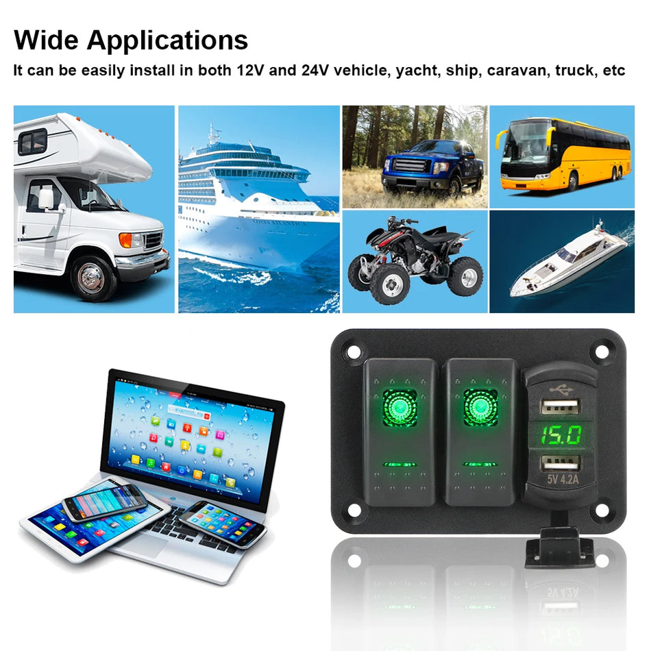 24V 12V Transporto Jungiklio Pultas Su 2 Mygtukų Perjungikliu Ir 3 USB Įkrovikliais