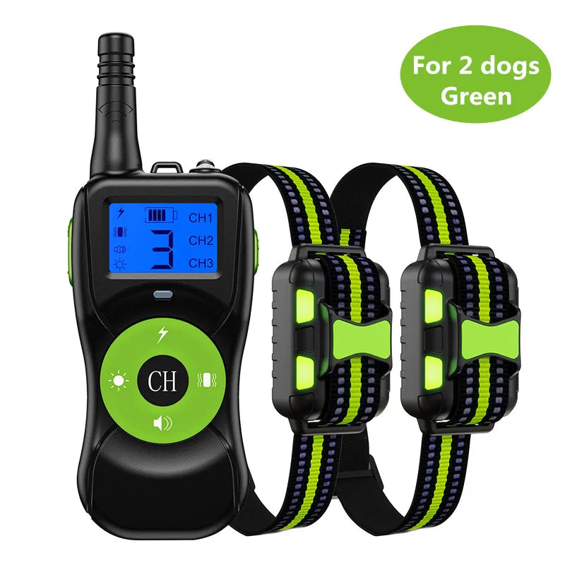 T502 Dog Training Collar &ndash; Rechargeable 4 Modes Waterproof for 2 dogs green
