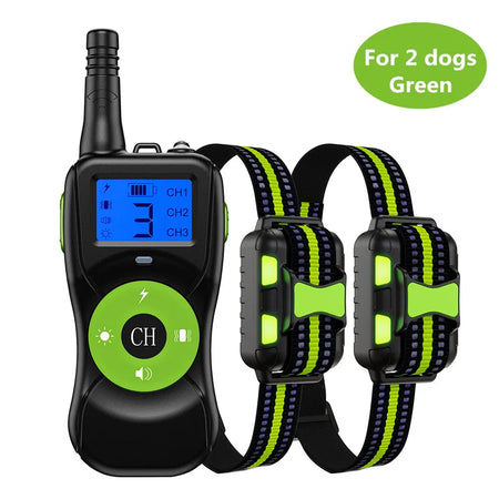 T502 Dog Training Collar &ndash; Rechargeable 4 Modes Waterproof for 2 dogs green
