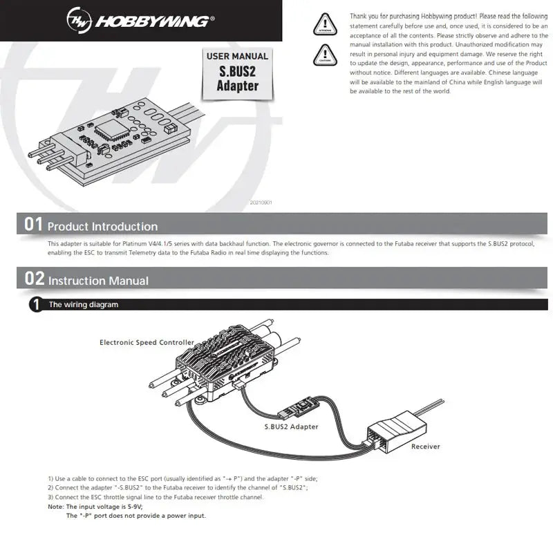 Hobbywing S.BUS2 Telemetry Adapter for Futaba Platinum V4/V4.1/V5 Aircraft ESC Drone Electronics Connector Plugs by InterCyprus Trading Ltd