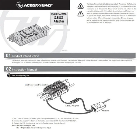 Hobbywing S.BUS2 Telemetry Adapter for Futaba Platinum V4/V4.1/V5 Aircraft ESC Drone Electronics Connector Plugs by InterCyprus Trading Ltd