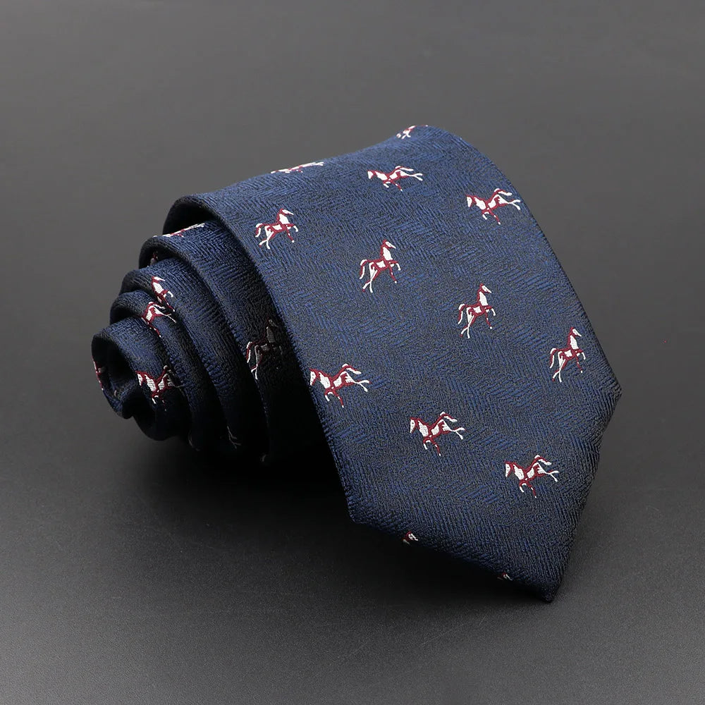 Men's Floral Tie with Brown Bear and Horse Print 8