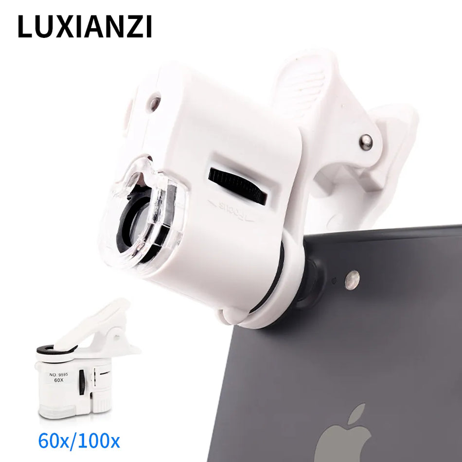 🟠 Микроскоп мобильного телефона Lysyanzi 60x/100x с помощью светодиодного ульзового линза Macro Zoom Phone Universal Mobile Glass Clip камера