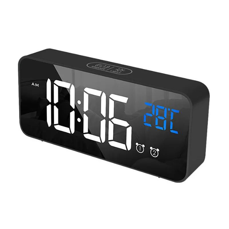Voice Control Digital Alarm Clock with TEMP, Dual Alarms, Snooze &amp; Night Mode black