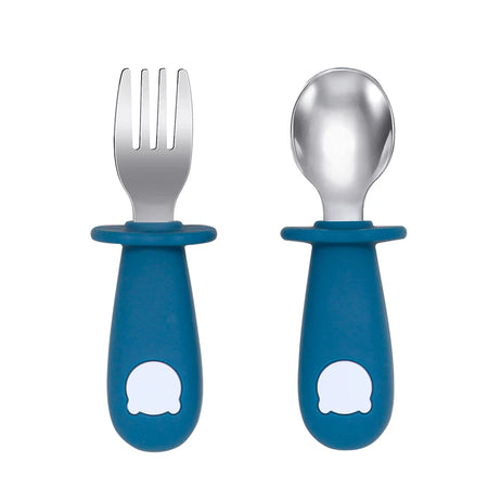 Cartoon Bear Baby Feeding Utensil Set - BPA Free Silicone 007 Deep blue