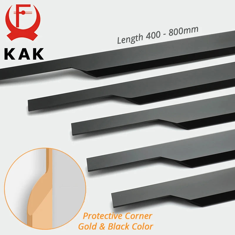 Черная скрытая ручка для шкафа KAK из алюминиевого сплава без винтов