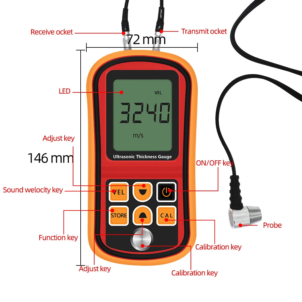 GM100 Ultrasonic Thickness Gauge &ndash; Wide 1.2 to 220mm Range