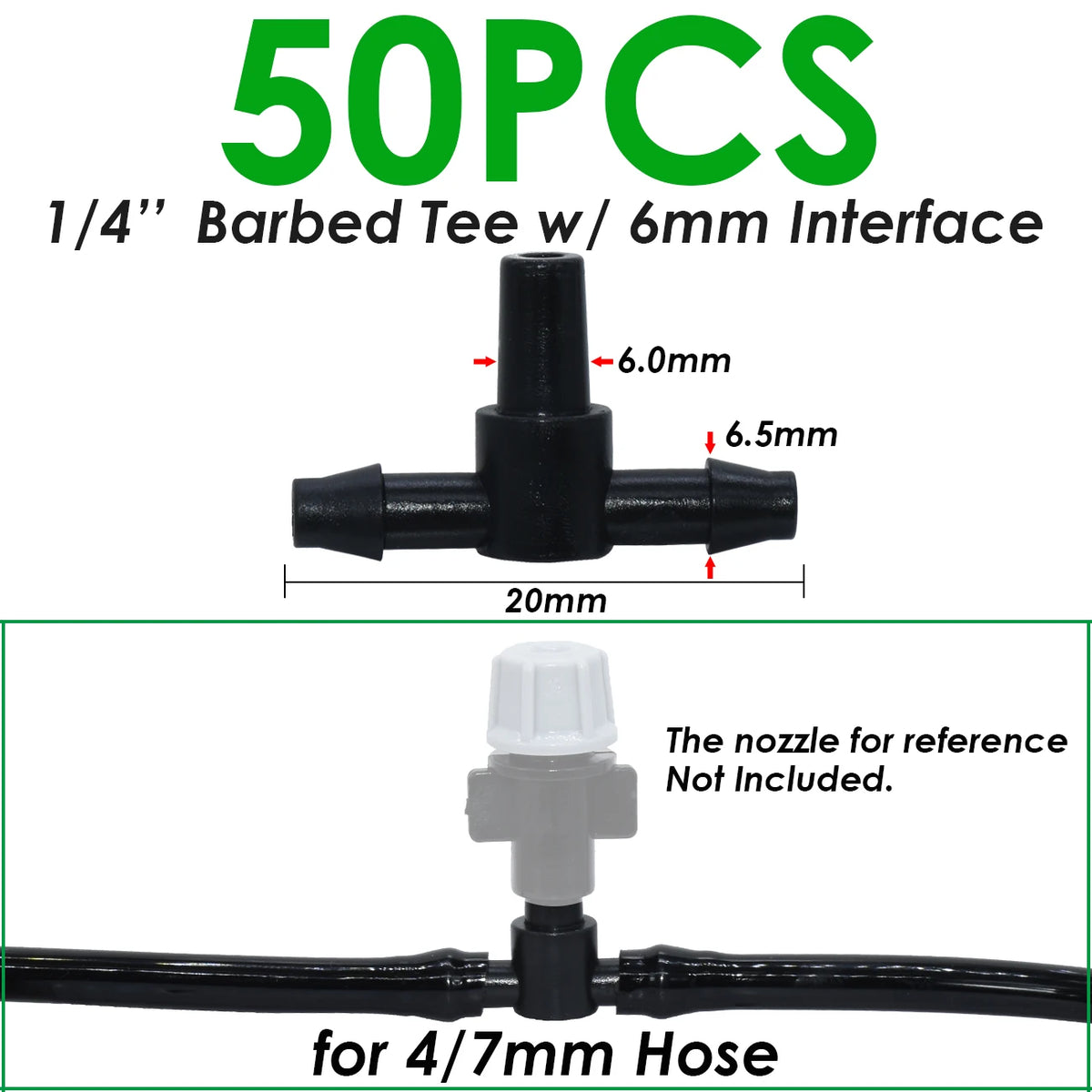 SPRYCLE 1/4 Inch Tee Connectors for Drip Irrigation - 20-100PCS SPL11-011-50PCS / 1/4''