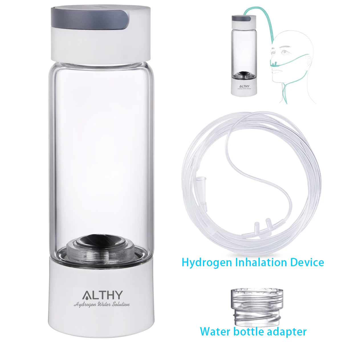ALTHY Hydrogen Rich Water Generator Bottle &ndash; Advanced Dual Chamber Ionization Glass Cupbody