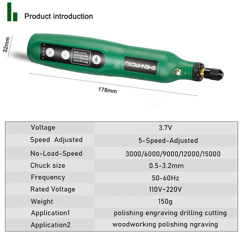 5-Speed Cordless Engraving &amp; Drilling Tool with Battery and Accessories