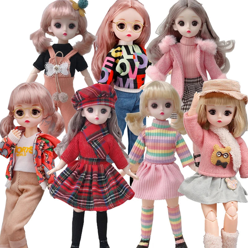 30 Cm 1/6 BJD Doll Winter Dress Set 23 Movable Joint Makeup Cute Girl Brown Eyes Doll with Fashionable New Skirt DIY Toy Gift