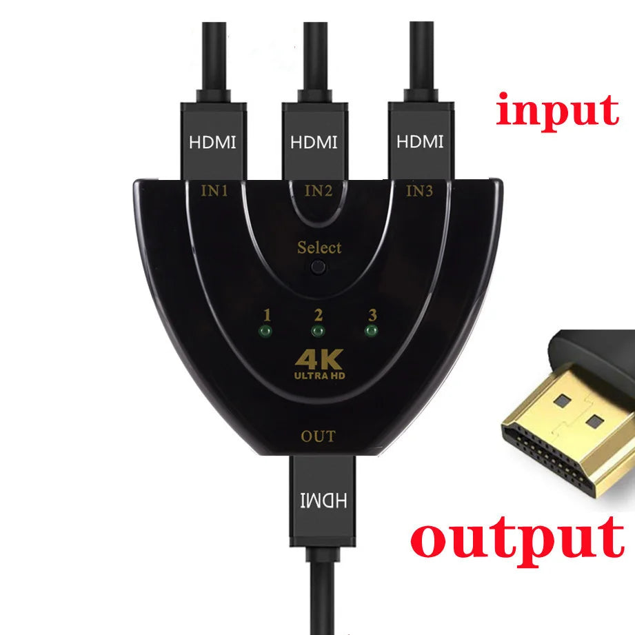 GRWIBEOU 4K 3x1 HDMI Switcher Adapter for Gaming and Multimedia