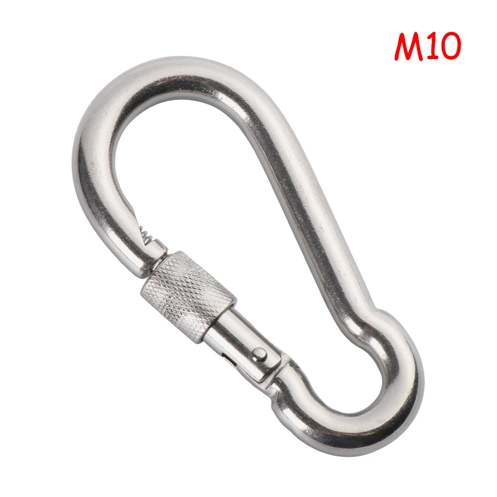 304 Stainless Steel Lock Ring Carabiner Snap Hook for Outdoor Climbing M10