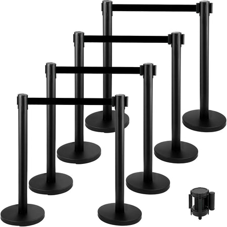 SucceBuy Stainless Belt Stanchion &ndash; Retractable Belt 6.6 Ft Tpye A 8pcs Black / United States