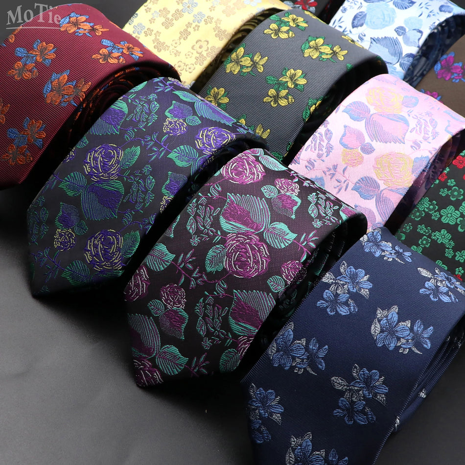 Men's Luxury Floral Jacquard Tie in Pink, Red, and Blue