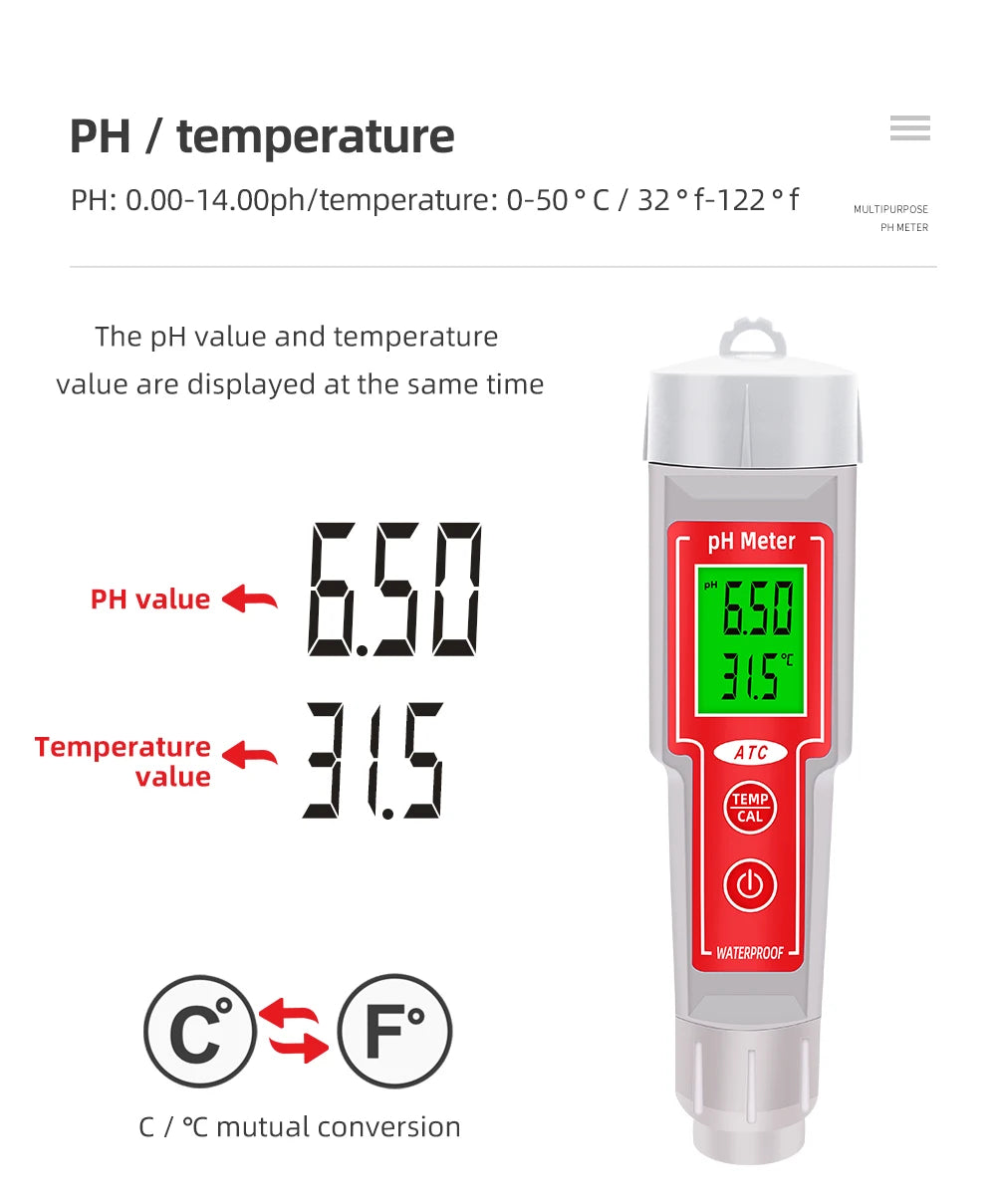 PH-618L - 2-In-1 PH Temperature Water Tester With Backlit