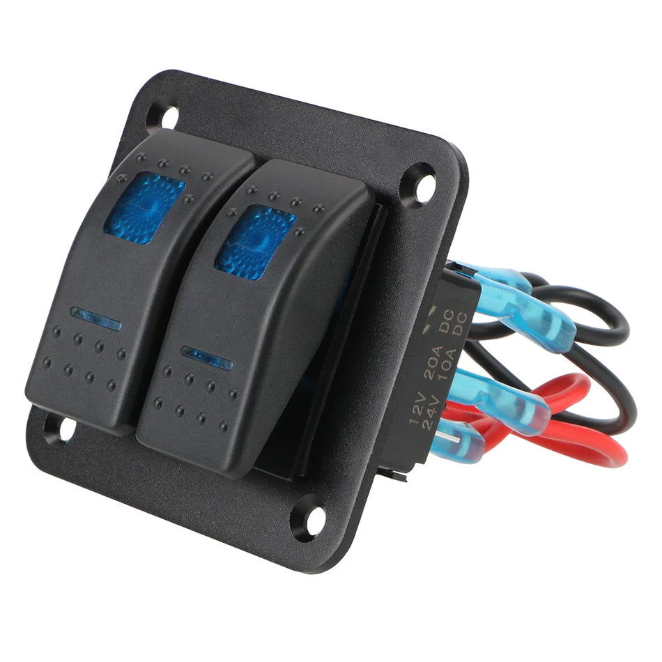 2 Kytkin Rocker -paneeli LED-vesitiivis autoon, veneeseen, matkailuautoon 12-24V