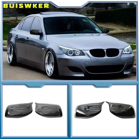 Carbon Fiber Look Black Mirror Cover Caps For BMW 5 Series