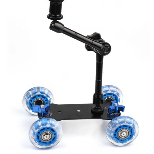Tabletop Mobile Rolling Video Rail Skater for DSLR - Dolly+11'' Magic Arm Dolly Car-Magic Arm
