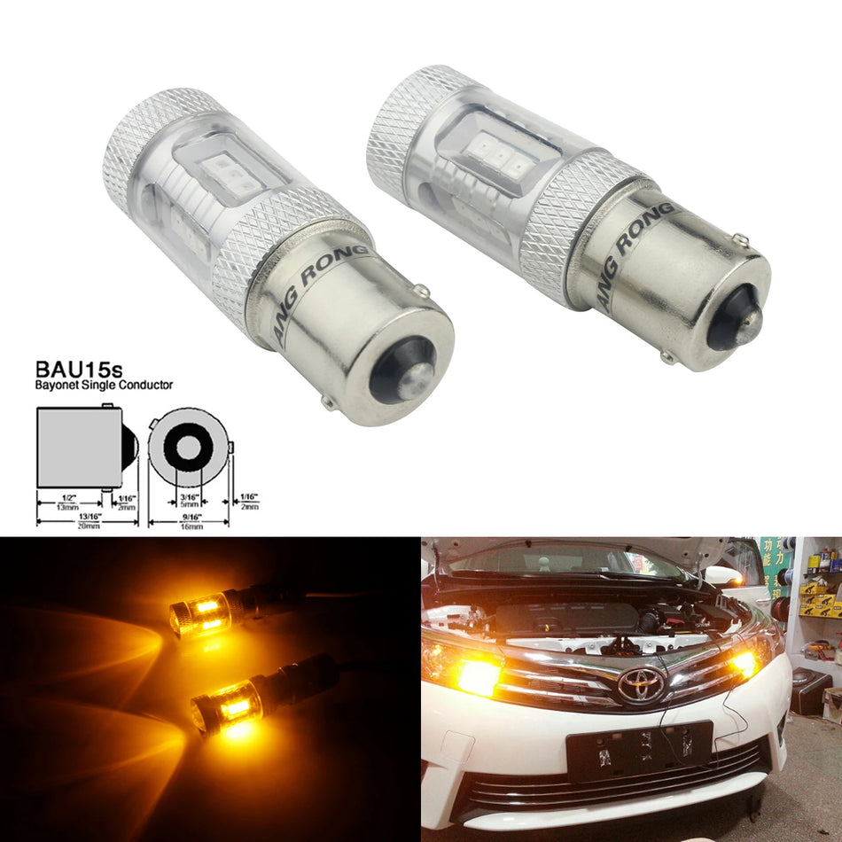 Lâmpadas LED Âmbar para Luz de Travão, Luz Traseira e Sinal de Mudança PY21W BAU15s 15W
