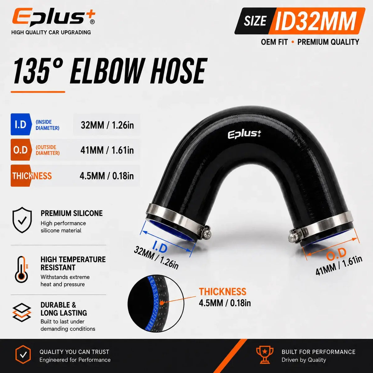 EPLUS Black 135° V-Shaped Silicone Hose 4-Ply Reinforced Universal Air Intake Turbo Intercooler Pipe Coupler by InterCyprus Trading Ltd
