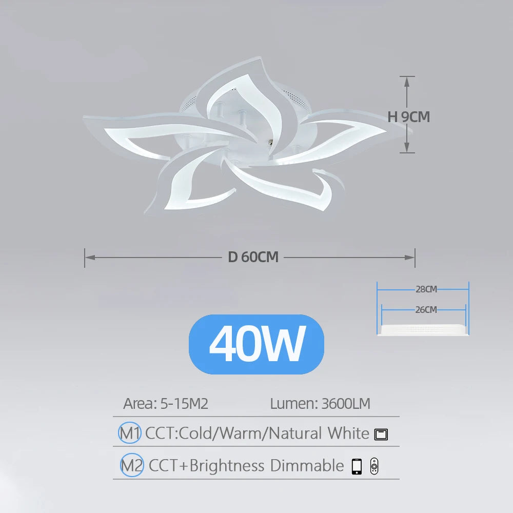 IRALAN Smart Acrylic Ceiling Light &ndash; Stepless Dimming White 5 Heads / spain / APP With RC Dimmable