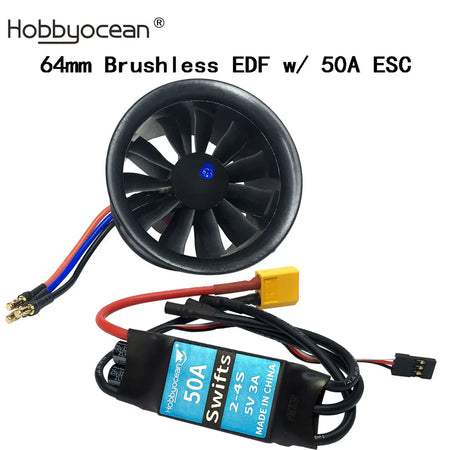 Hobbyocean 64mm EDF Plane with 11-Blade Ducted Fan and 50A ESC for RC Jets