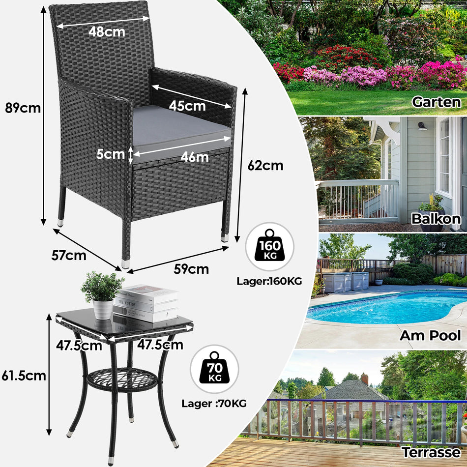 Плетеный ротанговый набор для улицы с 2 стульями и кофейным столиком