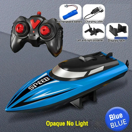 RC Boat With Colorful LED Light - Waterproof Racing Blue