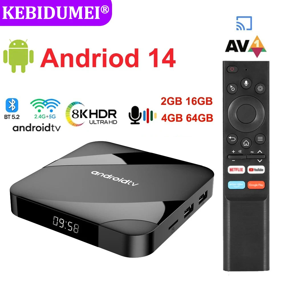 Android 14 TV Box S905W2 Quad Core - 8K And 4K Streaming 2G 16G / EU Plug