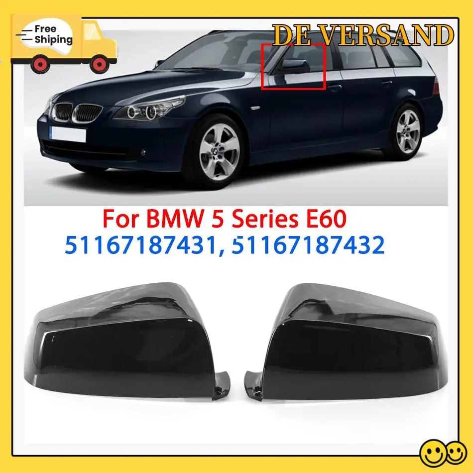 Capa da Carcaça do Espelho Lateral para BMW Série 5 Preto Brilhante Ajusta-se aos Espelhos Frontal Esquerdo ou Direito