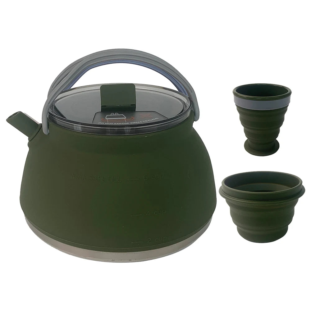 1.5L Outdoor Folding Silicone Kettle - Portable &amp; Collapsible for Travel ARGN Kettle Cup Bow