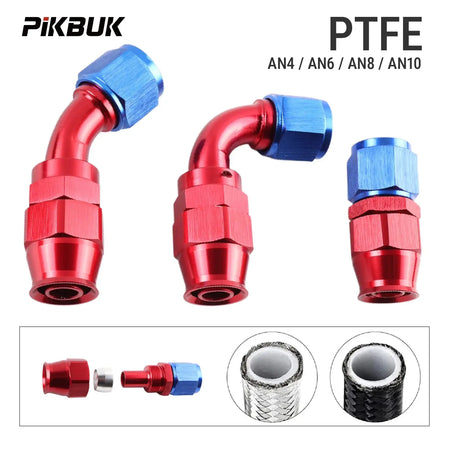 PIKBUK AN4 6 8 10 PTFE Fuel Oil Hose End Fitting 0/45/90/180 Degree Swivel Hose End Adapter Kit by InterCyprus Trading Ltd