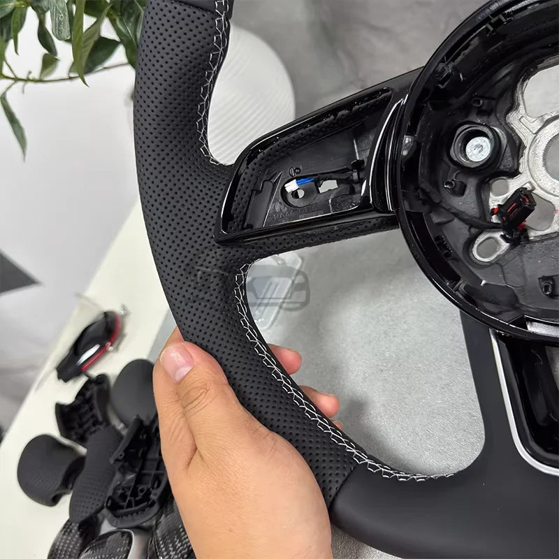 Audi A3 A4 A5 B9 Steering Wheel, Semi-Perforated Sport Leather, Flat Bottom