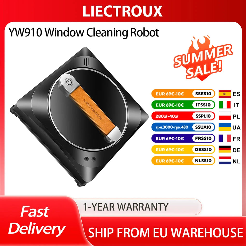 Liectroux YW910 Window Cleaning Robot With Laser Sensor, 3000Pa Suction, Double Water Spray, App and Remote Control
