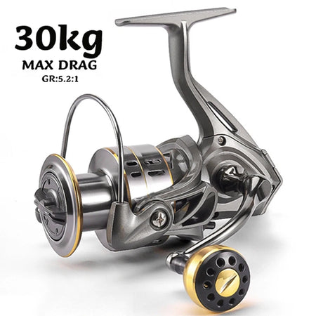 High-Speed Spinning Fishing Reel - 30KG Max Drag, 5.2:1 Gear Ratio